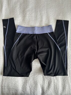 PINK Black Leggings with Lavender Elastic Waistband and seams